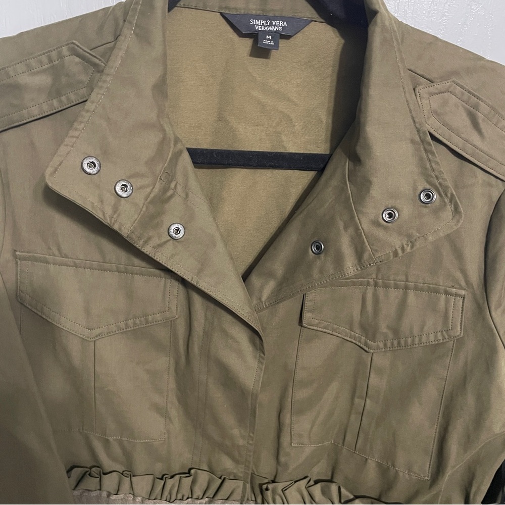 Vera Wang Military Army Green 4 Pocket Utility Jacket with Bow Front Tie Medium - Picture 6 of 9